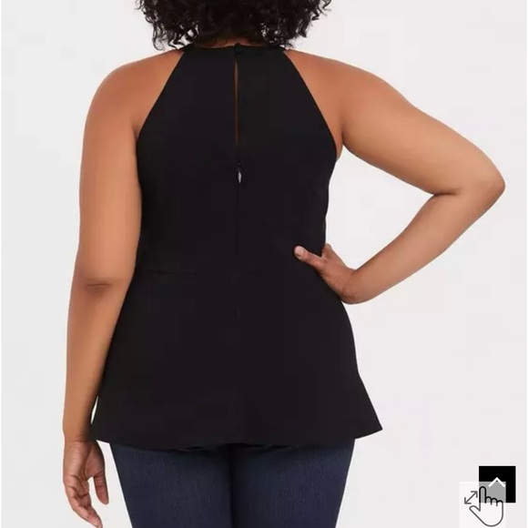 Black Bengaline Caged High Neck Peplum Top - Picture 4 of 8